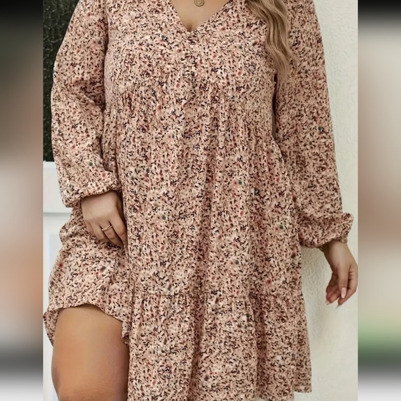 Women's Plus Size Floral Print Ruffled Rouched Dress - Picture 3 of 7